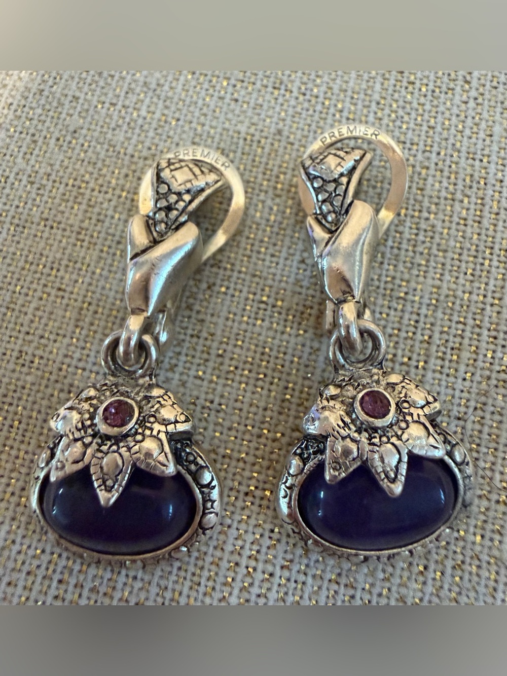 Premier Designs Silver-Tone Clip/On Earrings with Cabochons and Red Accent
